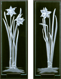 1/2 inch carved glass Daffodil set of 2 with black backgrounds