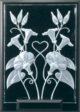 1/2 inch carved glass Morning Glories with black background